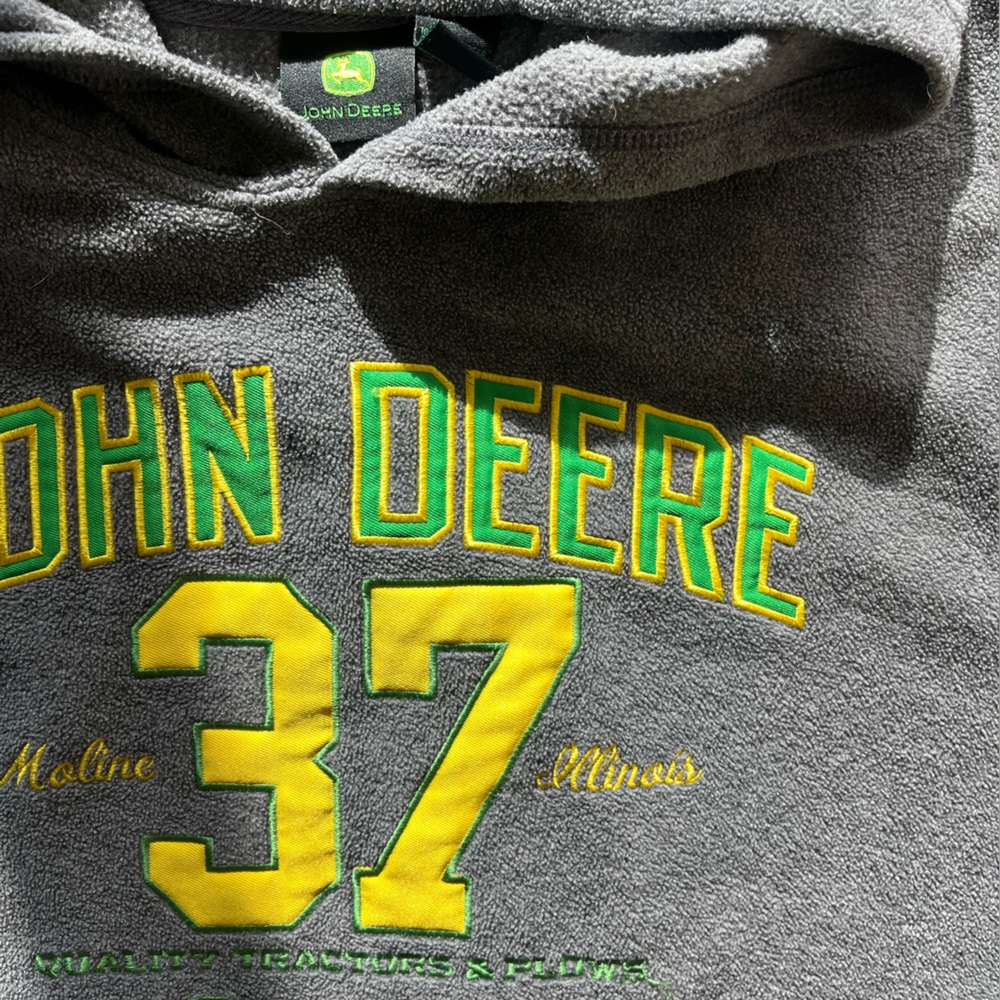 Vintage John Deere Gray Hoodie with Yellow and Green Accents
